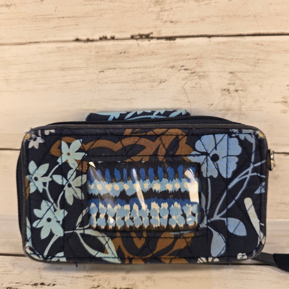 Vera Bradley Navy Blue Floral Quilted Cotton Zip Around Wallet ID Window Pocket - Picture 6 of 8
